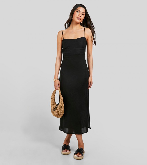 Linen Strap Detail Maxi Dress
