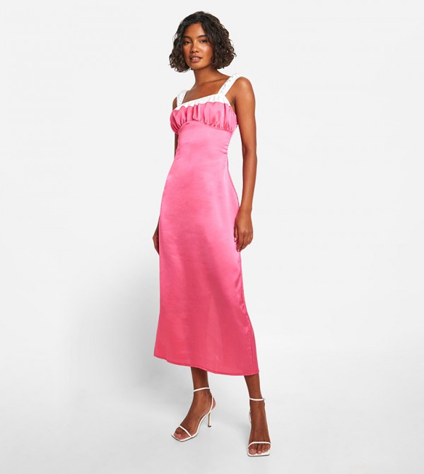 Tall Satin Contrast Detail Midaxi Dress