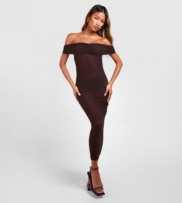 Textured Bardot Bodycon Dress