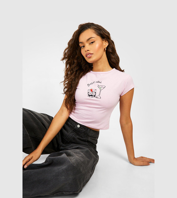 Cocktails Printed Cap Sleeves Crop T-Shirt