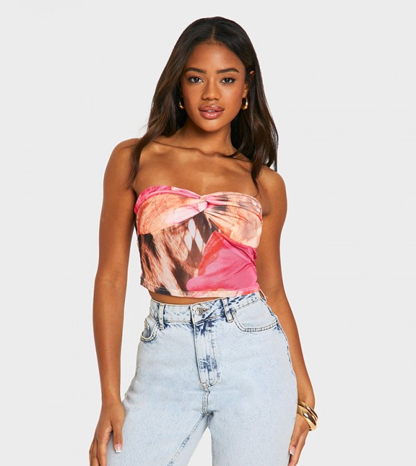 Animal Printed Mesh Bandeau Top