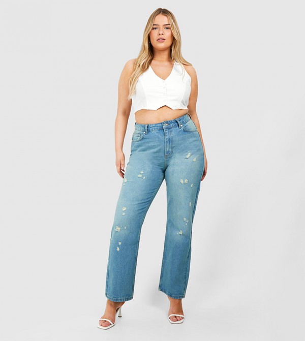 Curve Straight Leg Washed Jeans
