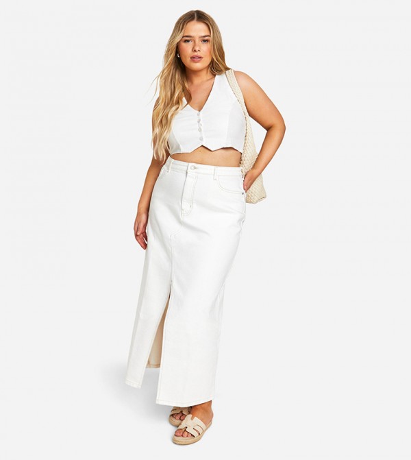 Plus Denim Split Front Maxi Skirt