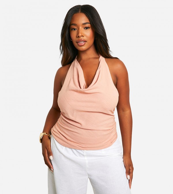 Plus Linen Tie Halterneck Top