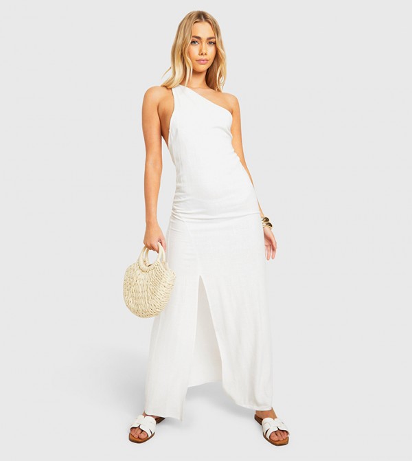 Linen One Shoulder Maxi Dress