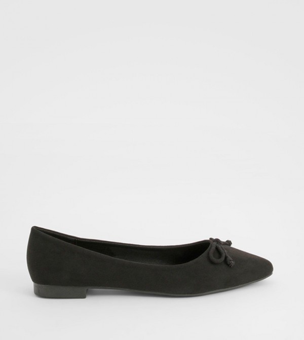 Wide Fit Bow Detail Pointed Toe Ballerinas