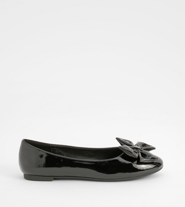 Patent Bow Detail Round Toe Ballerinas