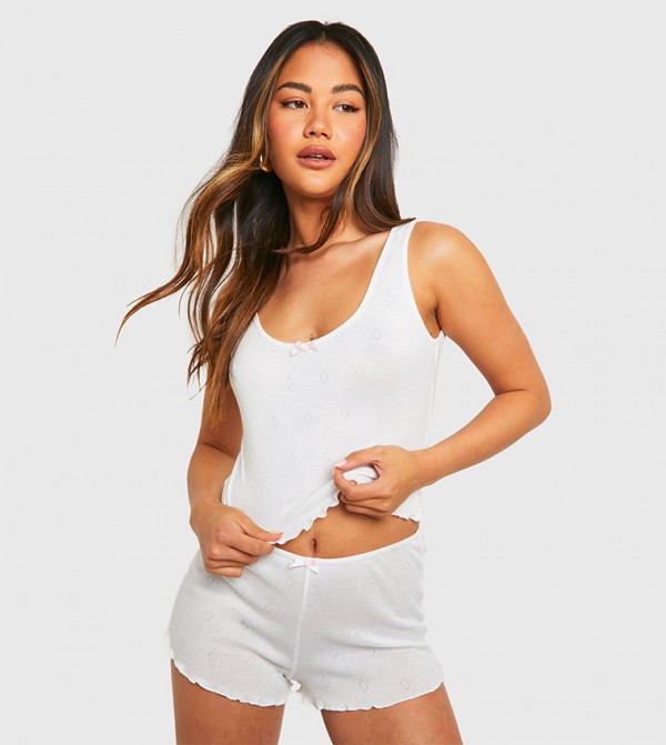Pointelle Bow Detail Shorts