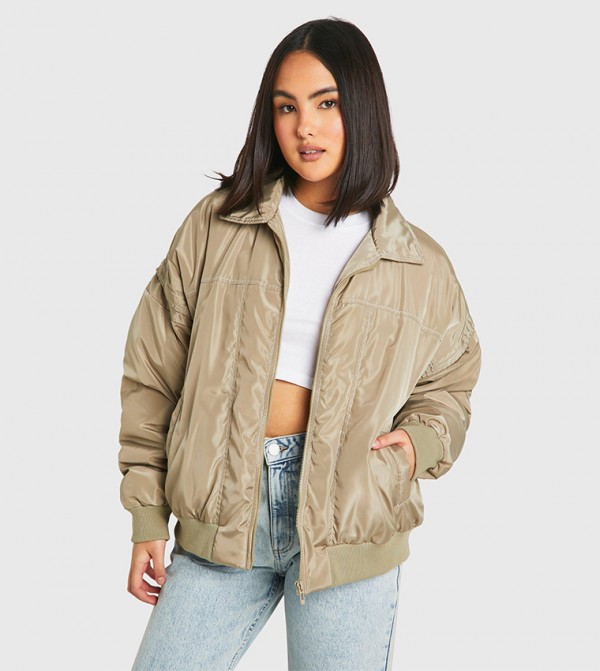 Contrast Stitch Detail Oversized Bomber Jacket