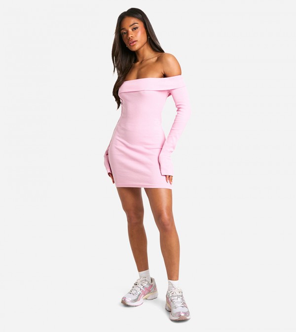 Basic Ribbed Bardot Mini Dress