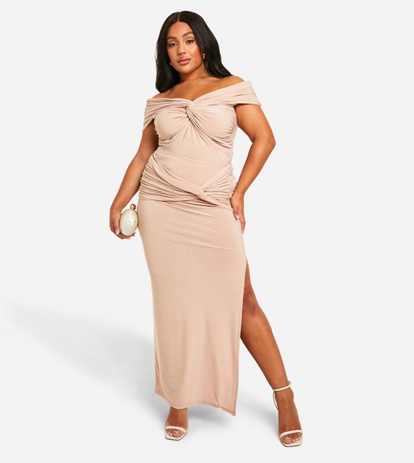 Plus Double Slinky Twist Front Off Shoulder Top