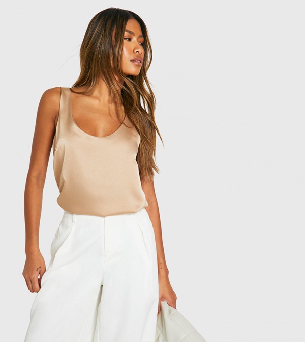 Solid Satin Scoop Neck Cami Top