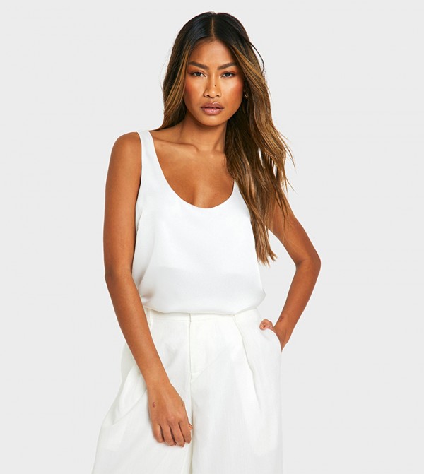 Solid Satin Scoop Neck Cami Top