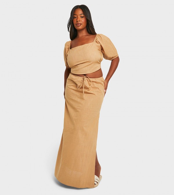 Curve Drawstring Waist Cotton Maxi Skirt