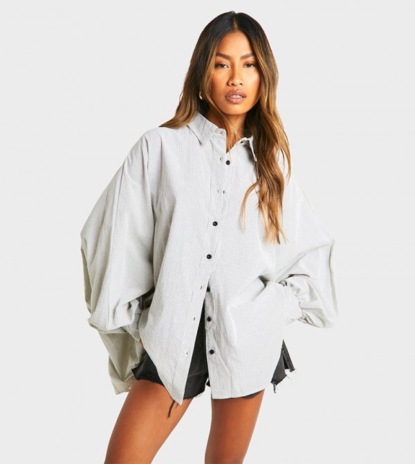 Fine Striped Volume Sleeves Oversized Shirt