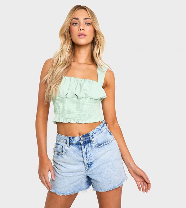 Ruched Wide Strap Corset Crop Top