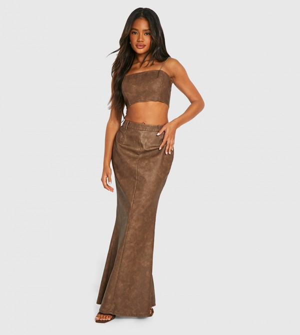 Washed Faux Leather Maxi Skirt