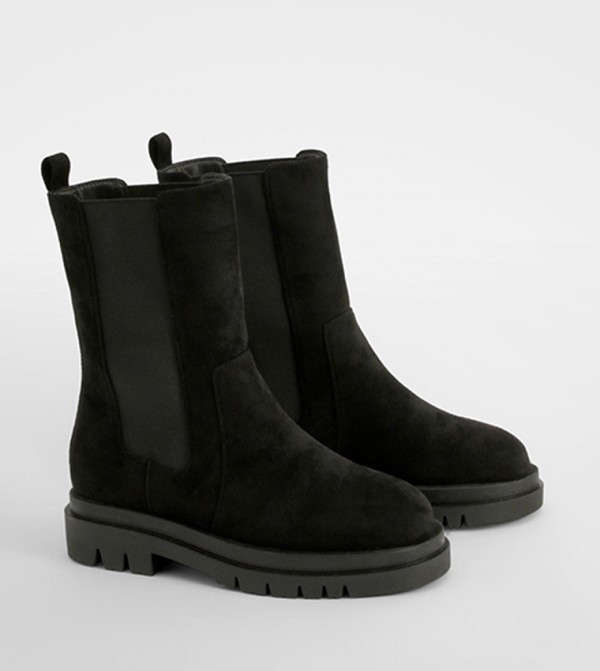 Wide Fit Calf High Chunky Sole Chelsea Boots
