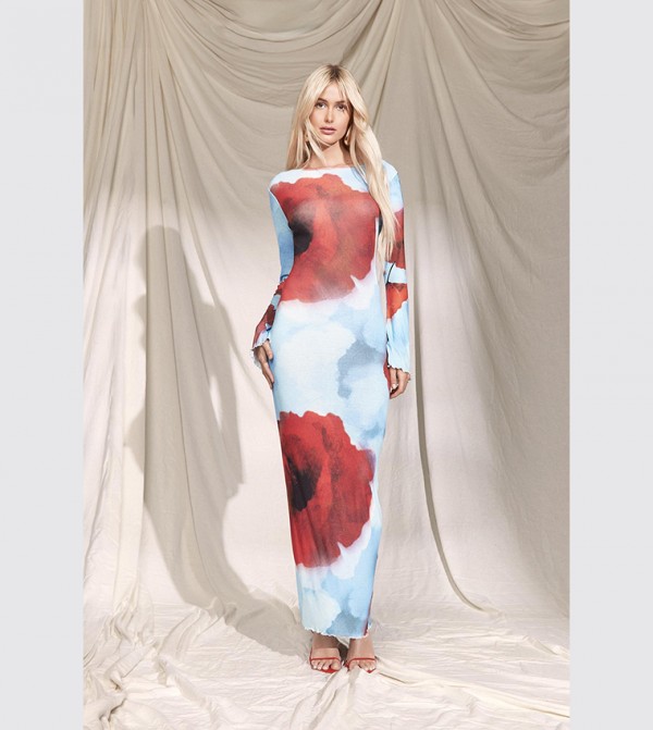 Sheer Scoop Back Floral Maxi Dress