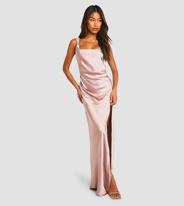 Bridesmaid Satin Square Neck Maxi Dress