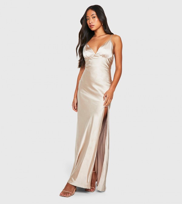 Bridesmaid Satin Strappy Maxi Dress