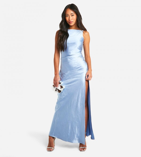 Bridesmaid Satin Slash Neck Maxi Dress