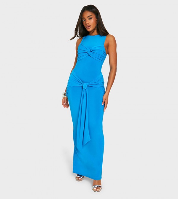 Twist Detail Crew Neck Maxi Dress