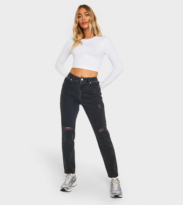 High Waist Ripped Mom Fit Jeans
