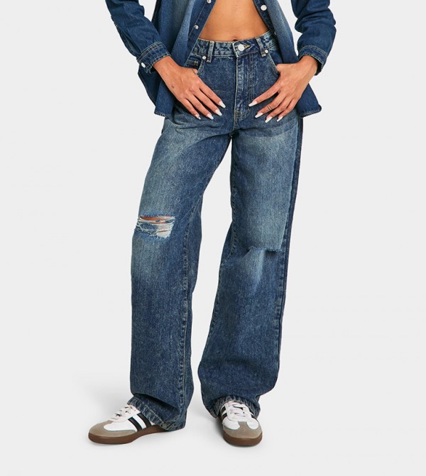 Basics Ripped Boyfriend Fit Jeans