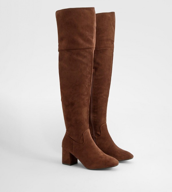 Solid Block Heel Knee High Boots