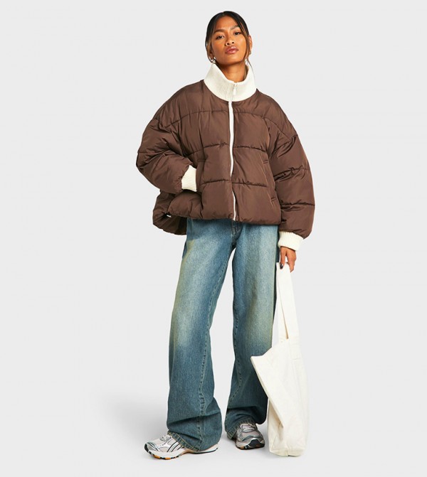 Contrast Detail Puffer Jacket