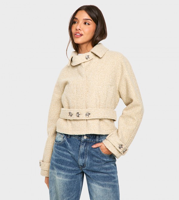 Solid Long Sleeves Boucle Jacket