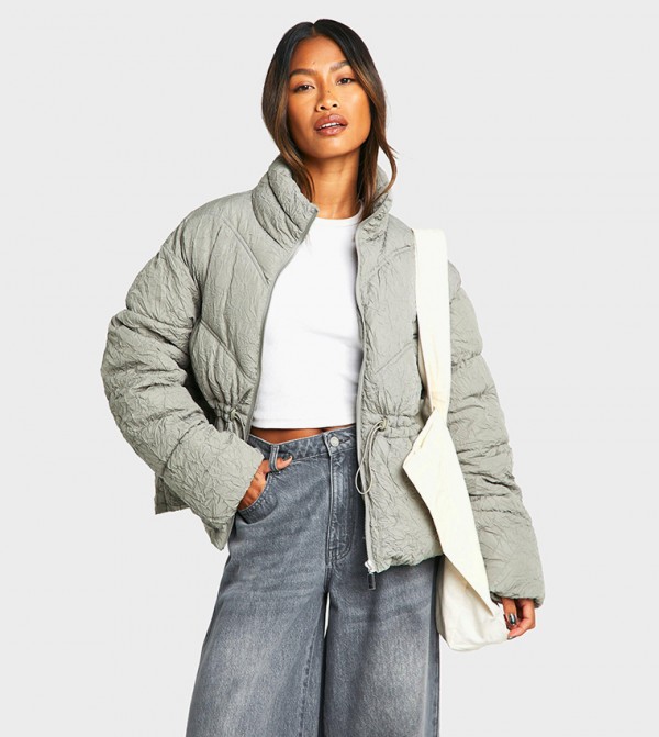Zip-Through Crinkled Puffer Jacket