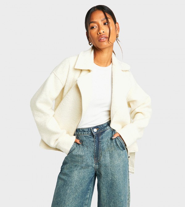 Boucle Belted Biker Jacket