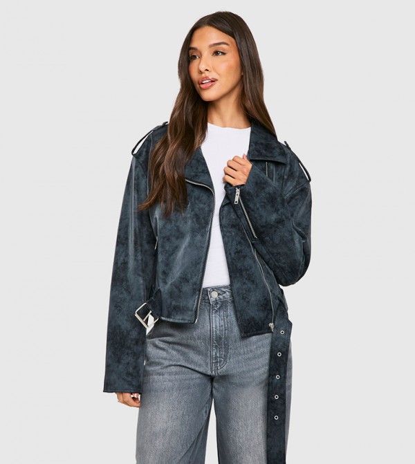 Vintage Look Faux Leather Biker Jacket