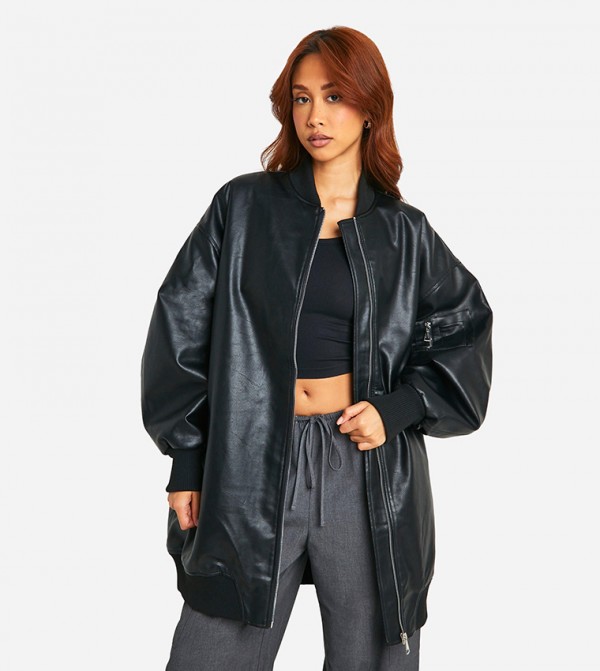 Zip-Through Oversized Bomber Jacket