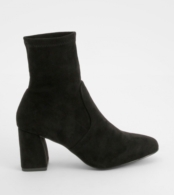 Wide Fit Faux Suede Square Toe Block Heeled Boots