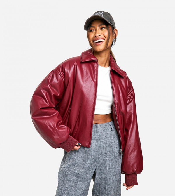 Puffer Faux Leather Bomber Jacket