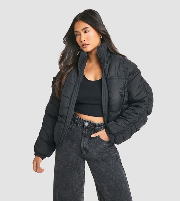 Ruched Detail Puffer Jacket