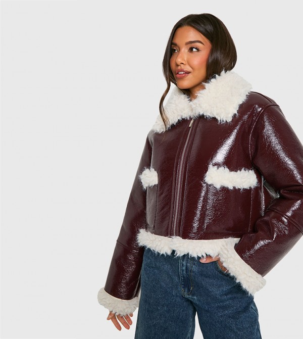 Vinyl Faux Fur Trim Jacket