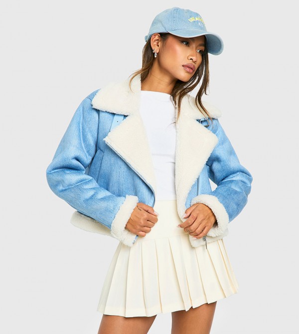 Denim Look Cropped Coat