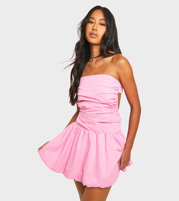 Ruched Bandeau Open Back Mini Dress