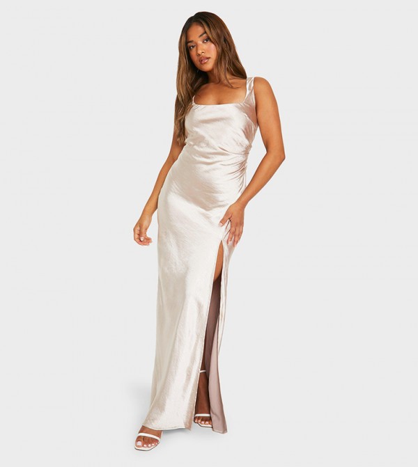 Petite Bridesmaid Satin Square Neck Maxi Dress