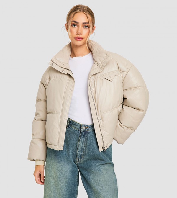 Faux Leather Puffer Jacket
