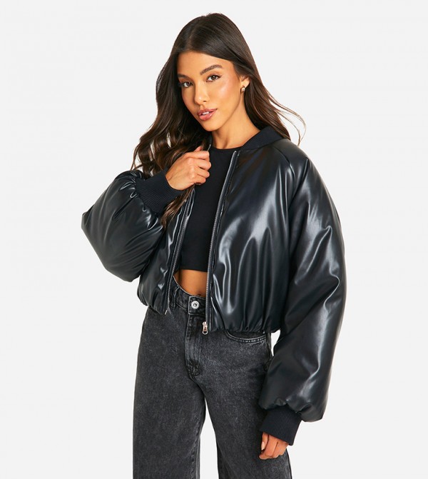 Dsgn Embossed Faux Leather Oversized Bomber Jacket