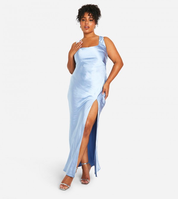 Curve Bridesmaid Satin Square Neck Maxi Dress