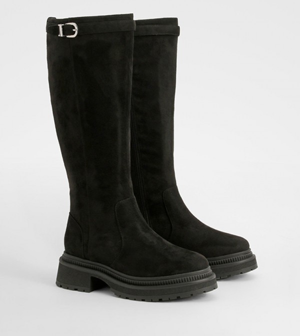 Wide Fit Buckle Detail Chunky Knee High Boots
