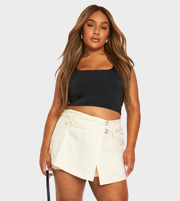 High Waist Tailored Buckle Skort