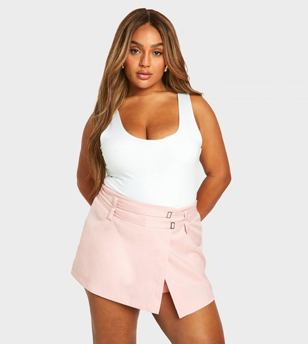 High Waist Tailored Buckle Skort