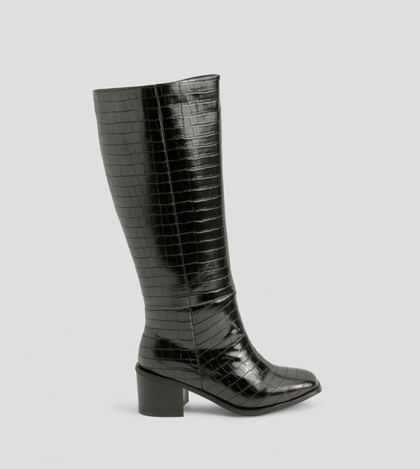 Wide Fit Croc Block Heel Knee High Boots